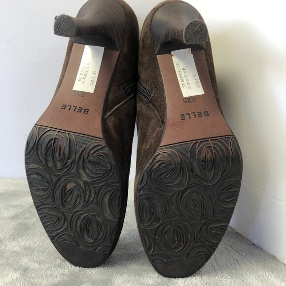 Belle Brown Suede Heeled Mid Calf Side Zip Boot Size 7 - Picture 12 of 16